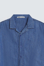 Cavendish Wear Indigo Blue Resort Collar Denim Shirt styled view