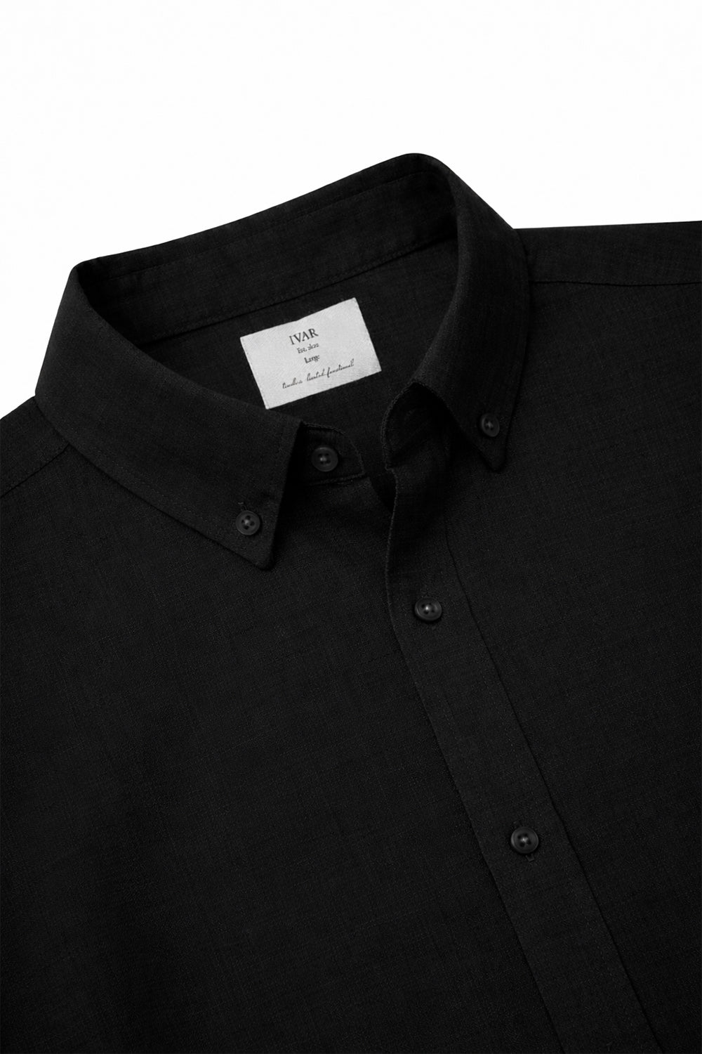 Cavendish Wear Jet Black Linen Shirt collar detail