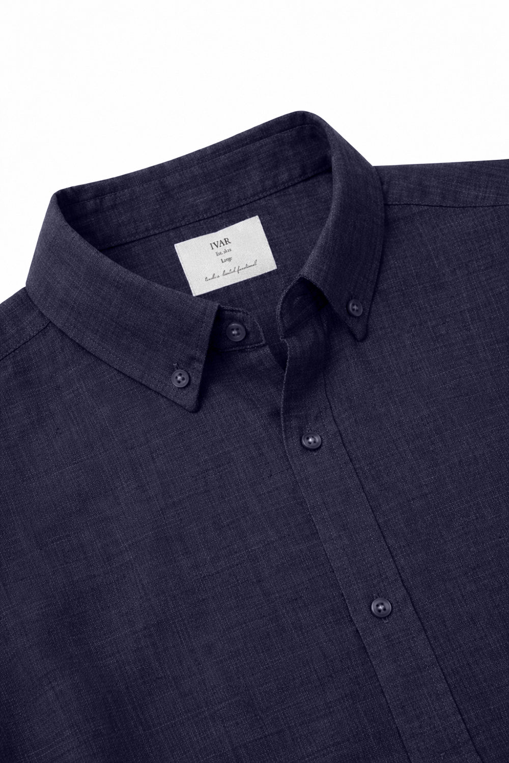 Cavendish Wear Oxford Navy Linen Shirt collar detail