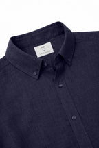 Cavendish Wear Oxford Navy Linen Shirt collar detail