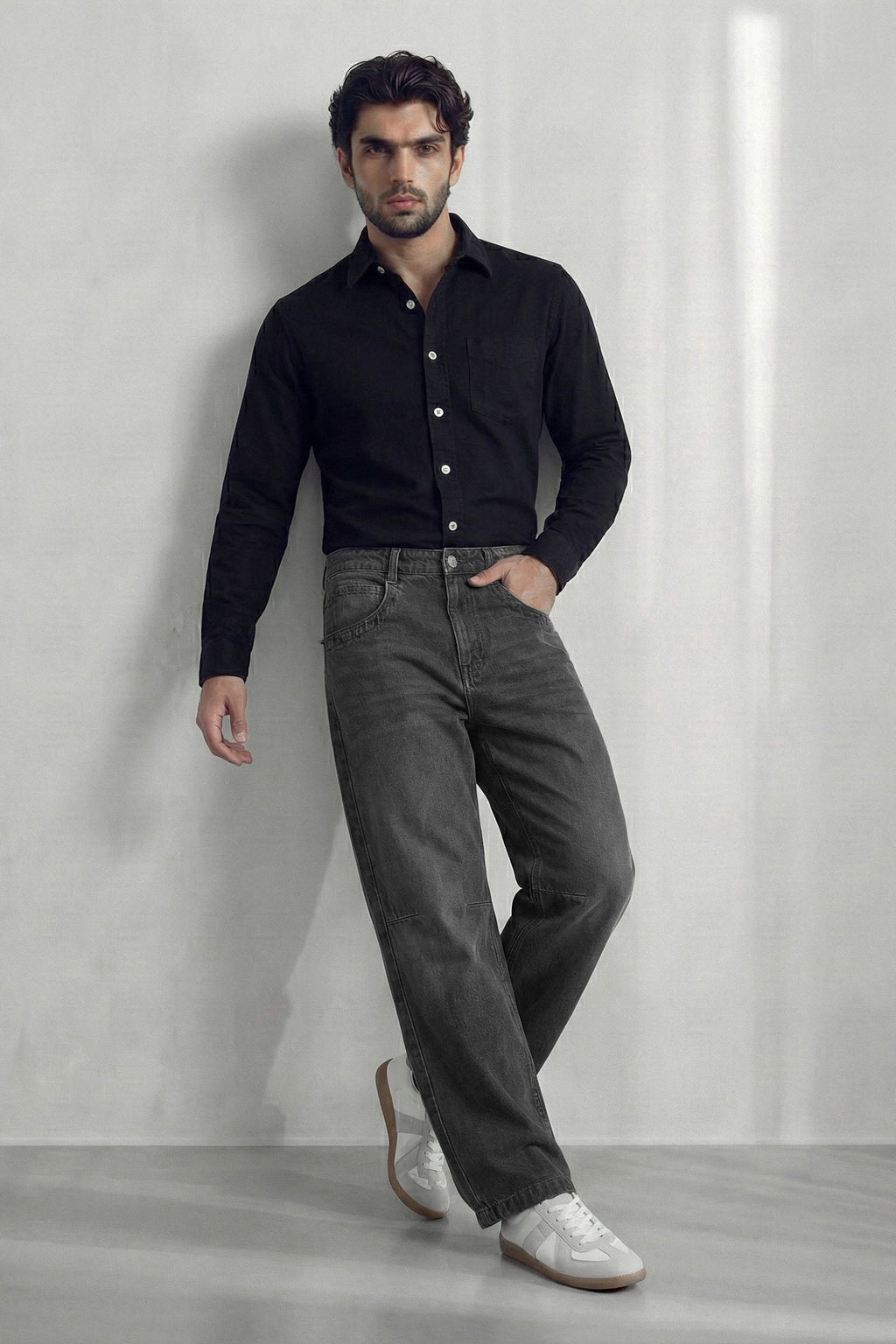 Cavendish Wear Jet Black Relaxed Fit Denim Shirt styled view