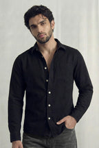 Cavendish Wear Jet Black Relaxed Fit Denim Shirt front view