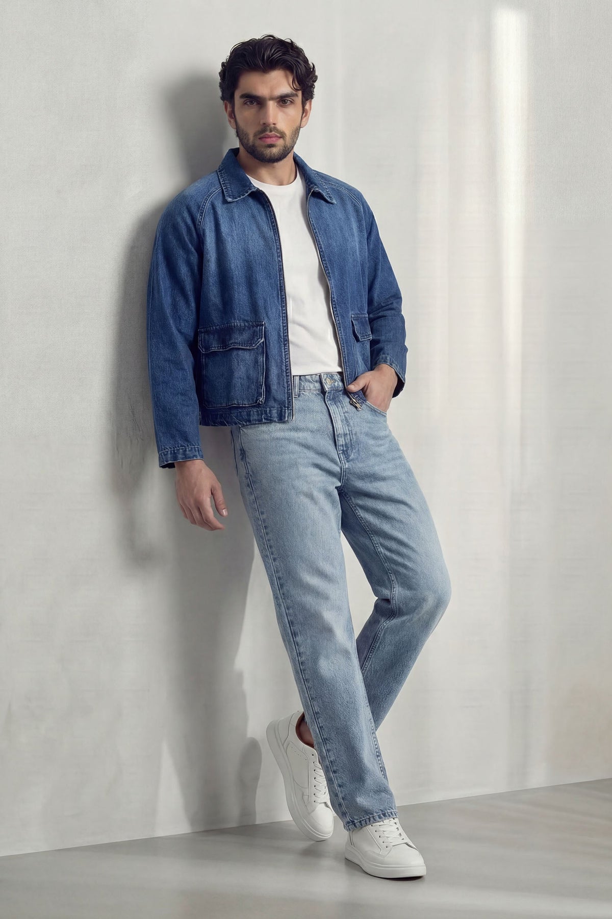 Cavendish Wear Acid Wash Blue Straight Fit Jeans styled view