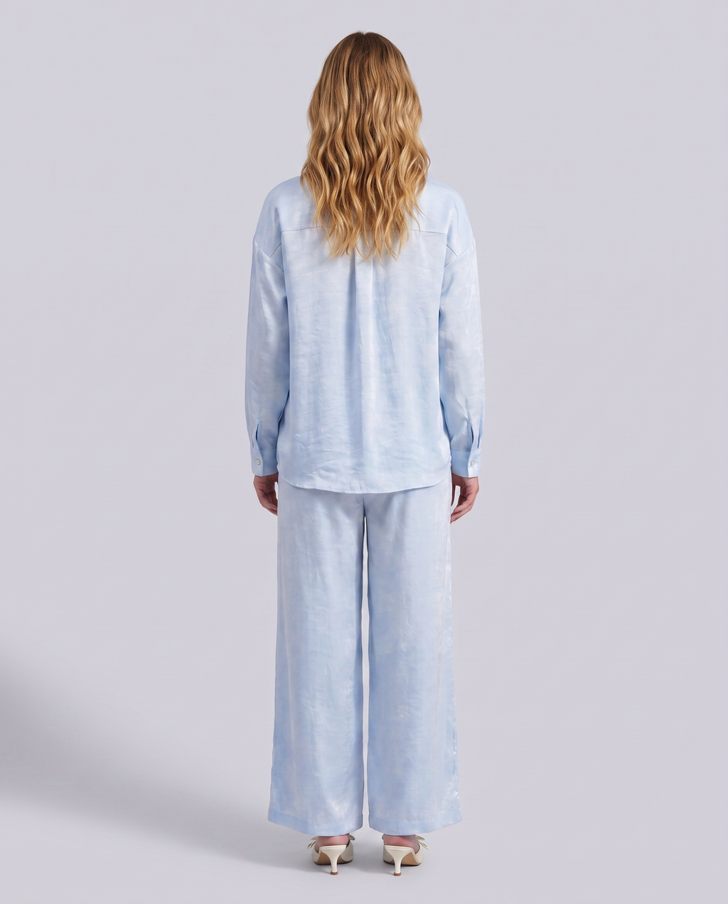 Cavendish Wear Ice Blue Textured Oversized Shirt styled view