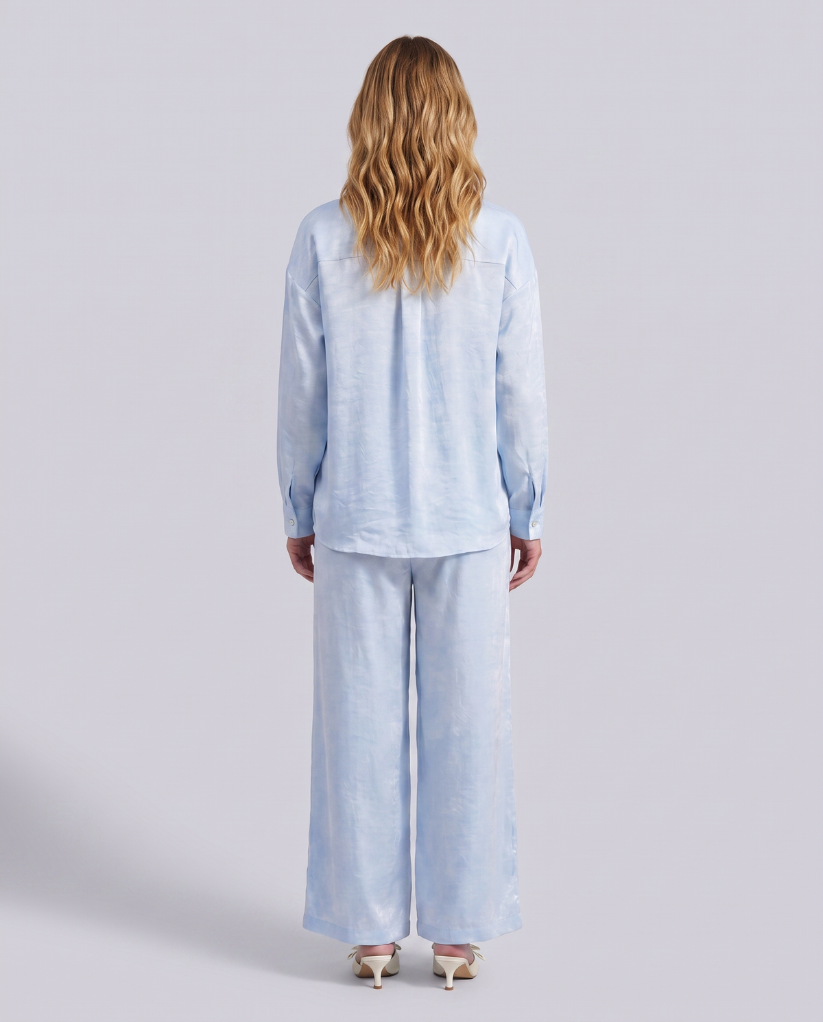 Cavendish Wear Ice Blue Textured Oversized Shirt styled view