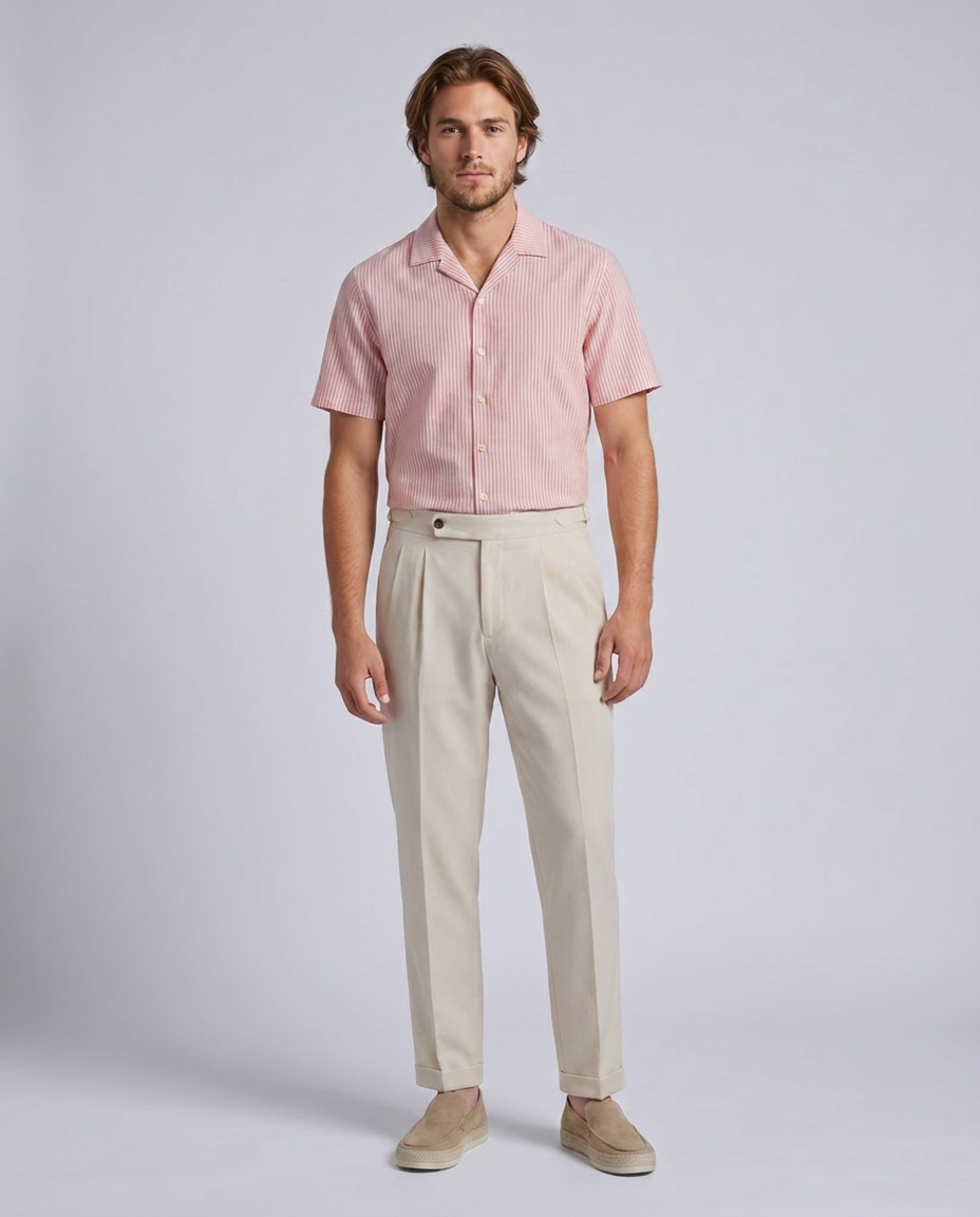 Cavendish Wear Stone Beige Tailored Tapered Trousers front view