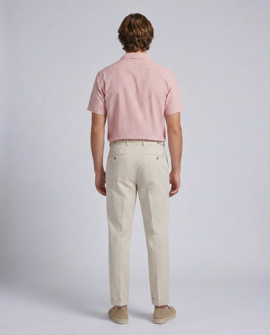 Cavendish Wear Stone Beige Tailored Tapered Trousers styled view